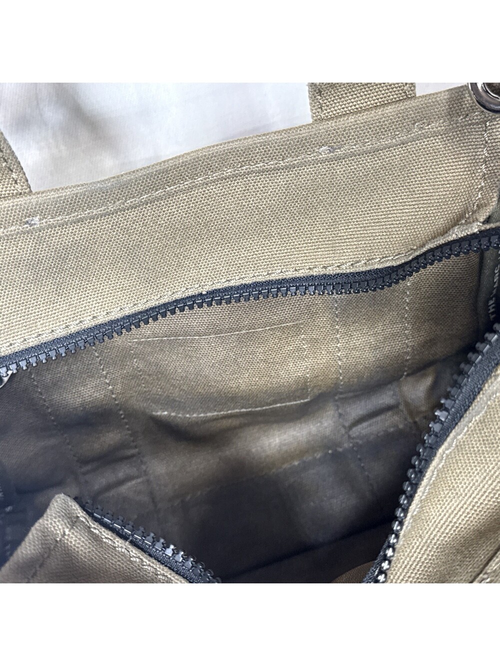 Marc Jacobs The Mini Tote Bag Khaki Canvas Crossbody Purse - Stained - Picture 10 of 13